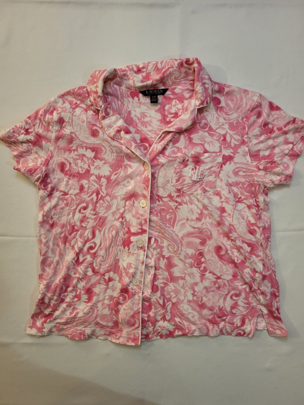 Ralph Lauren Sleep Pajama Top Womens Medium Pink White Paisley Soft